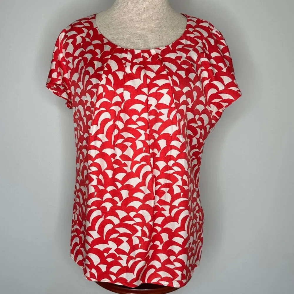 Boden Women's Silk Blend Scoop Neck Short Sleeve Print Top Size 8